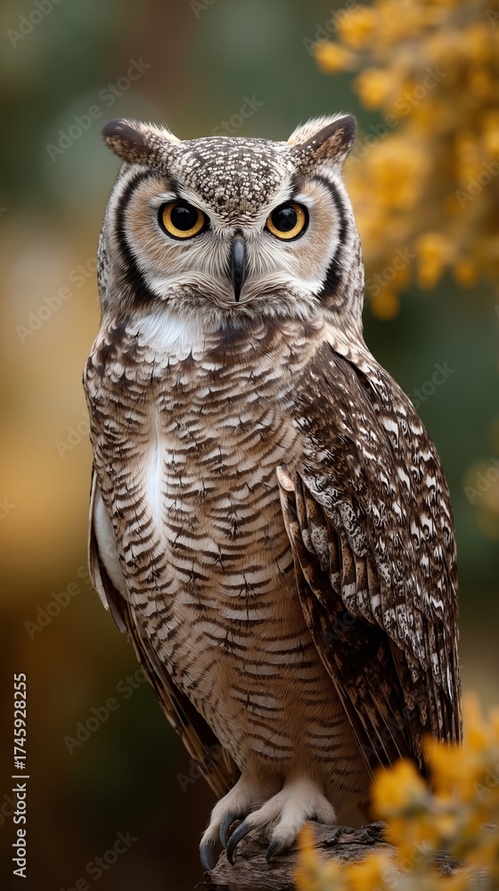Fototapeta premium A large owl sitting on top of a tree branch