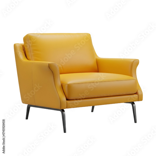 yellow leather lounge chair, isolated design icon, 3d illustration isolated on white background