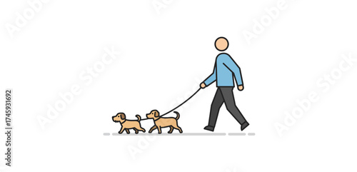 Person walking dogs strolling with two small dogs on leashes during a leisurely walk ideal for pet care and companionship themes.