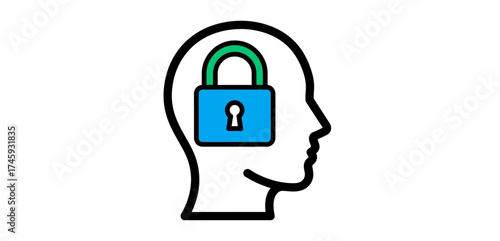 secure mind representing mental health locked down for online article illustrating data privacy and cybersecurity with protection security encryption