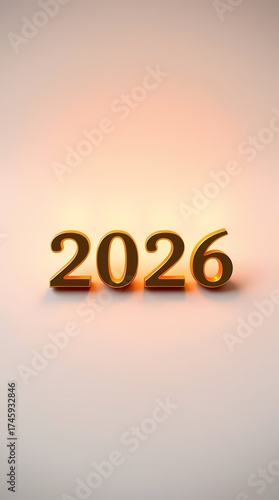 Illustration of the numbers 2026 on a soft gradient background surrounded by glow. Happy new year concept.