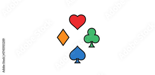 Playing card suits illustration heart diamond club and spade symbols for game design  illustrating strategy chance and playful gambling concepts.