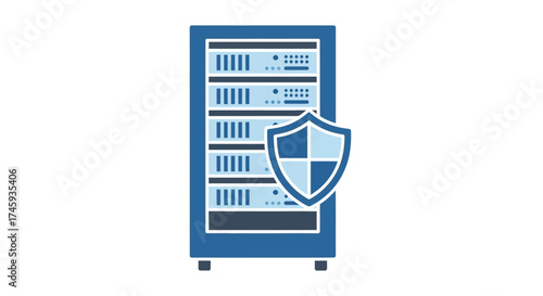 secure server rack protecting data ensuring network security with a shield symbolizing cybersecurity ideal for it infrastructure and cloud computing concepts.