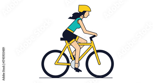 woman riding a bicycle athletic woman cycling on a yellow bicycle wearing a helmet promoting healthy lifestyle and active transportation.