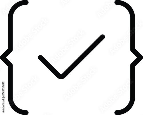 Vector art of check mark inside curly brackets for validation