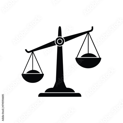 Solid black balance scale icon symbolizing justice and fairness -  icon vector illustration - Logo vector icon symbol stock illustration