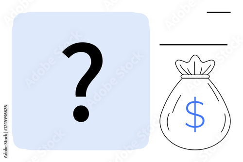 Question mark on soft background next to money bag with dollar sign, emphasizing financial decision-making, risk, savings, investment, budgeting, wealth management. Ideal for financial literacy
