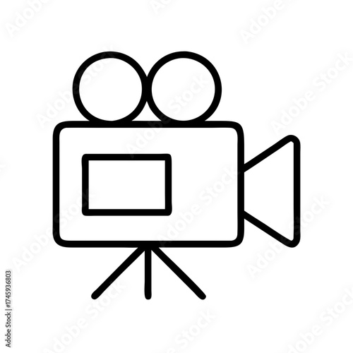 Vector art of retro style camera icon on tripod a vintage film camera with a lens and viewfinder, perfect for photography and videography