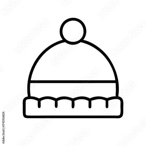 Vector art of winter hat icon a simple line drawing of a knitted hat with a pompom perfect for winter designs and holiday projects