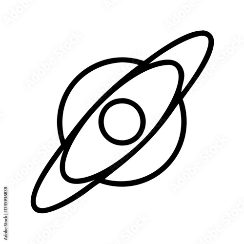 Illustration of a planet with rings cosmic symbol of space, astronomy, science, and exploration in a minimalist style