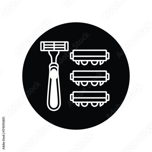 Razor and triple blade cartridge icon for shaving and grooming -  icon vector illustration - Logo vector icon symbol stock illustration