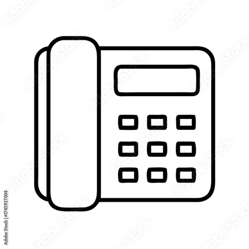 Vector art of a simple black and white line drawing of a landline telephone with a handset and keypad for office or home use