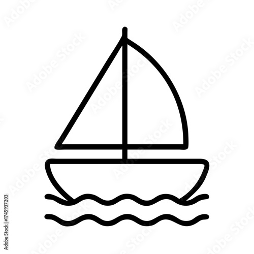 Vector art of sailboat, a simple outline icon of a boat propelled by wind on water for recreation and transportation purposes