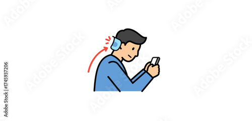 tech neck pain from prolonged phone use caused by poor posture and head tilt great for health blogs and ergonomics articles