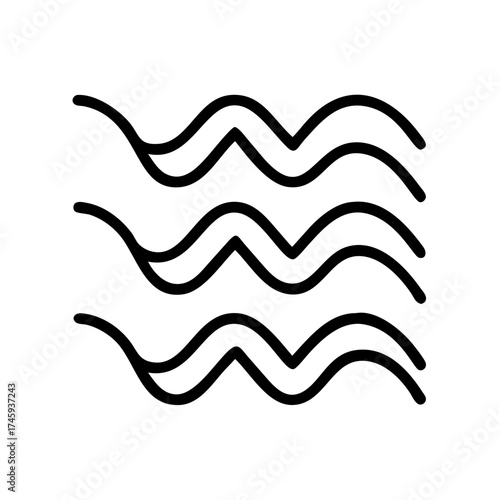 Illustration of zigzag wavy lines, a simple graphic element representing water, movement, or sound, black lines