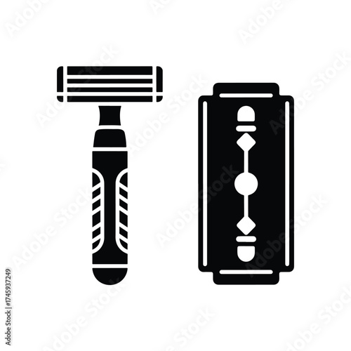 Solid black icon of razor and blade for grooming and shaving -  icon vector illustration - Logo vector icon symbol stock illustration