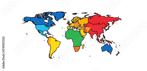 world map illustration showing continents ideal for geographical studies travel agency advertising or educational infographics symbolizing global awareness and diversity.
