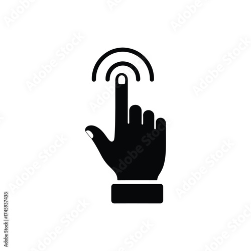 Solid black hand icon with touch rings indicating interaction -  icon vector illustration - Logo vector icon symbol stock illustration
