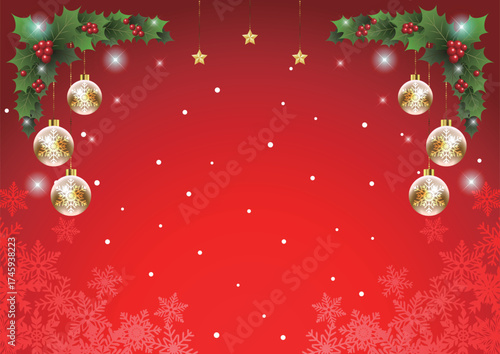 クリスマス背景25、イラスト、かわいい、縦、赤、飾り、街並み