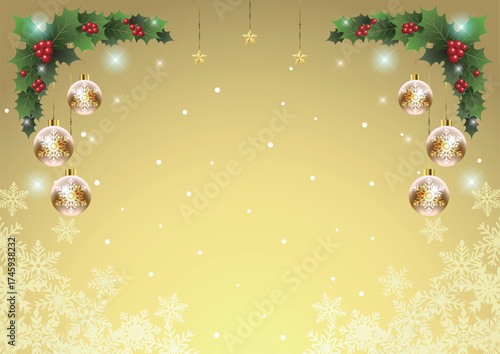 クリスマス背景25、イラスト、かわいい、縦、金、飾り、街並み