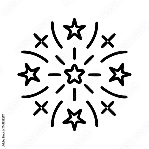 Vector art of festive fireworks with stars, a burst of celebration and joy, perfect for adding a touch of sparkle to any design