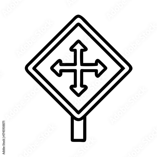 Vector art of crossroad sign, a clear warning symbol indicating an intersection ahead, designed with bold lines for maximum visibility and safety