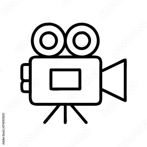 Vector art of retro style camera icon on tripod a vintage film camera with a lens and viewfinder, perfect for photography and videography