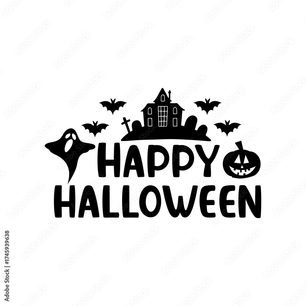 Fototapeta premium Happy Halloween typography clip art design on plain white transparent isolated background for card, shirt, hoodie, sweatshirt, apparel, card, tag, mug, icon, poster or badge