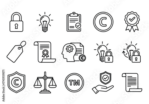 Copyright and intellectual property icons set for business and legal use -  icon vector illustration - Logo vector icon symbol stock illustration