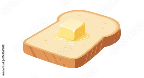 Toast with butter, a slice of bread with a melting butter cube on top.