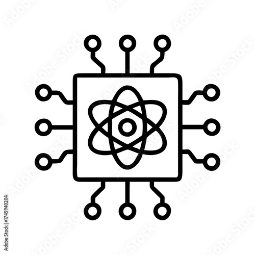 Vector art of advanced quantum computing processor, representing the future of technology and computation in a simple line art style