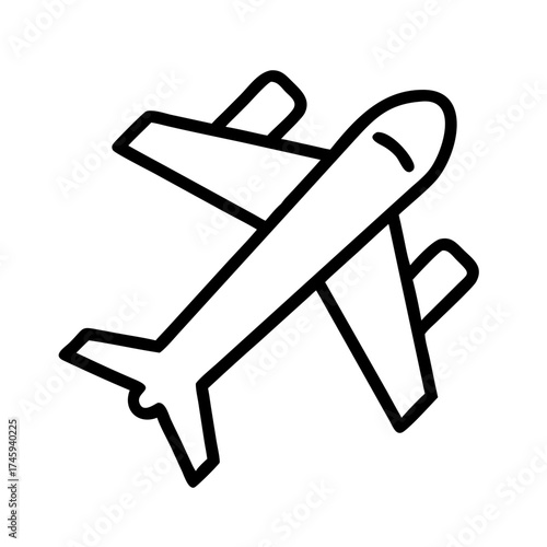 Vector art of airplane icon, a simple and clean line drawing perfect for travel, transportation, or aviationthemed designs and projects