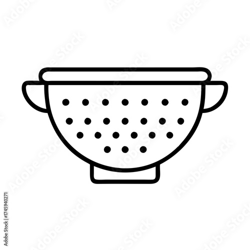 Vector art of colander is a bowlshaped kitchen utensil with holes, used for draining food such as pasta or vegetables after cooking