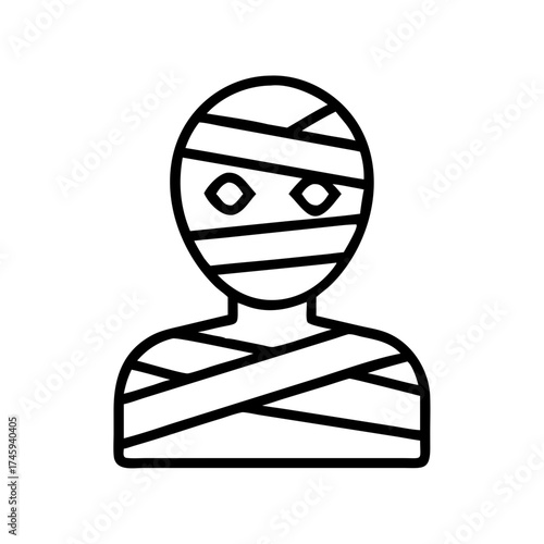 Vector art of simple mummy icon, perfect for halloween designs, featuring a bandaged face and body, a classic spooky symbol