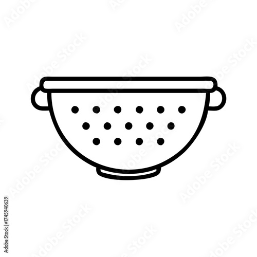 Vector art of colander is a bowlshaped kitchen utensil with holes, used for draining food such as pasta or vegetables after cooking