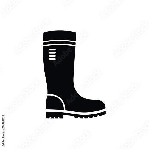 Black rubber boot icon solid glyph design for outdoor activities -  icon vector illustration - Logo vector icon symbol stock illustration