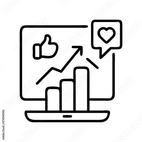 Vector art of social media marketing growth on computer screen concept of likes, comments, and shares leading to business success