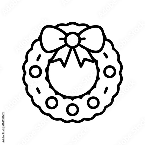 Vector art of christmas wreath icon festive decoration with bow and berries holiday symbol for winter celebration and new year