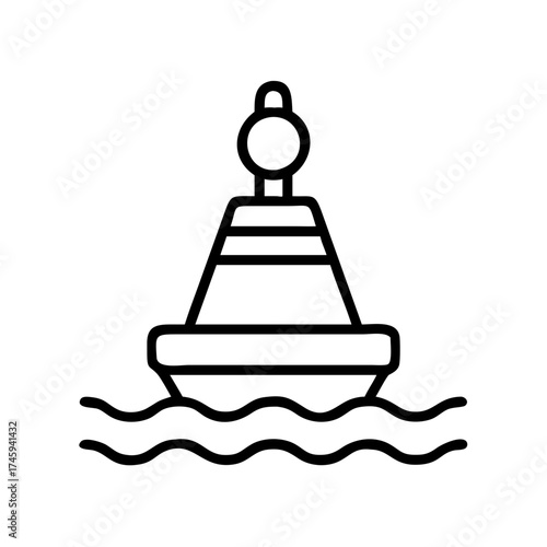 Vector art of simple line drawing of a buoy floating on water, a minimalist nautical icon for navigation, safety, or maritime awareness