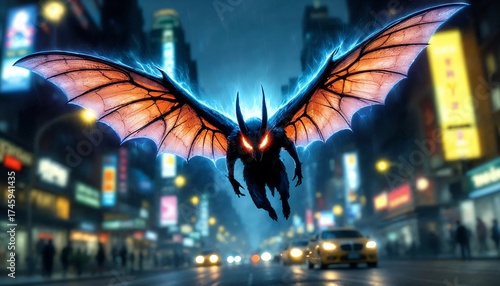Nightmarish Creature Soaring Over City