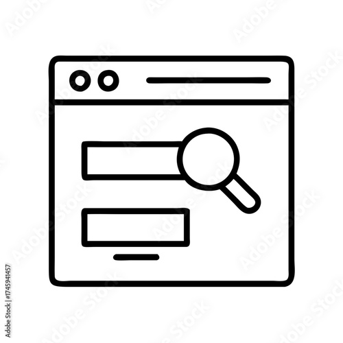 Vector art of website search and information retrieval magnifying glass over search bar for data analysis and online research
