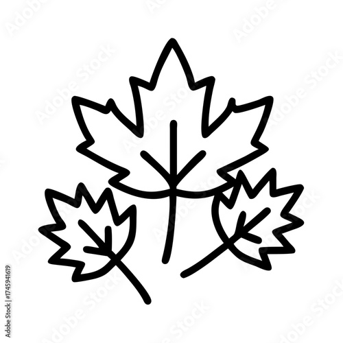 Vector art of three maple leaf icon a simple linear representation of autumn foliage, perfect for seasonal designs and educational materials