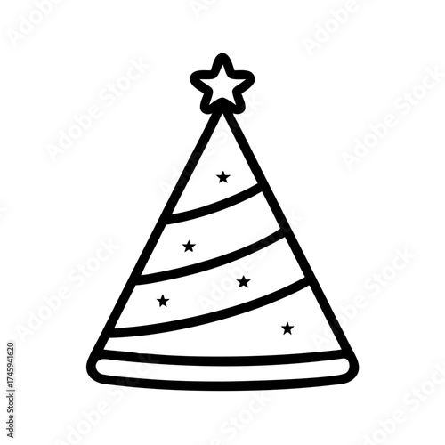 Vector art of party hat with star, festive headwear for celebrations, simple and minimalist design, perfect for birthday