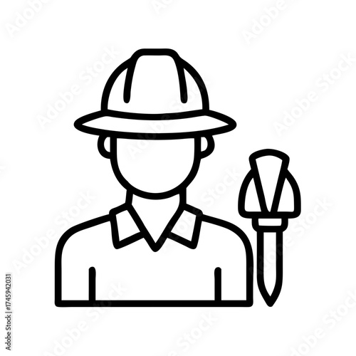 Vector art of a line art illustration of an archaeologist with a trowel, , representing exploration, discovery, and the pursuit of historical knowledge