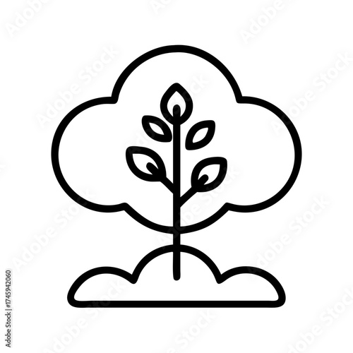 Vector art of a minimalist line art illustration of a sapling growing, , perfect for new beginnings, growth, and environmental themes
