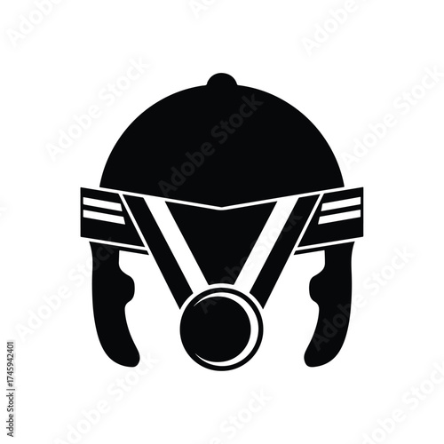 Roman centurion helmet with medal award icon symbol -  icon vector illustration - Logo vector icon symbol stock illustration