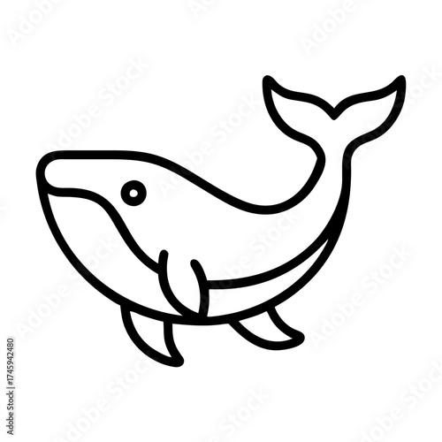 Vector art of whale illustration, a charming marine creature with a friendly face, perfect for childrens books and educational materials