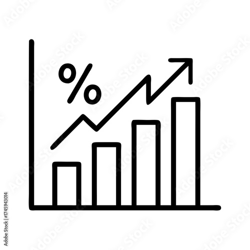 Vector art of growth chart icon, a bar graph with an upward trending arrow, representing business growth, progress, and positive trend
