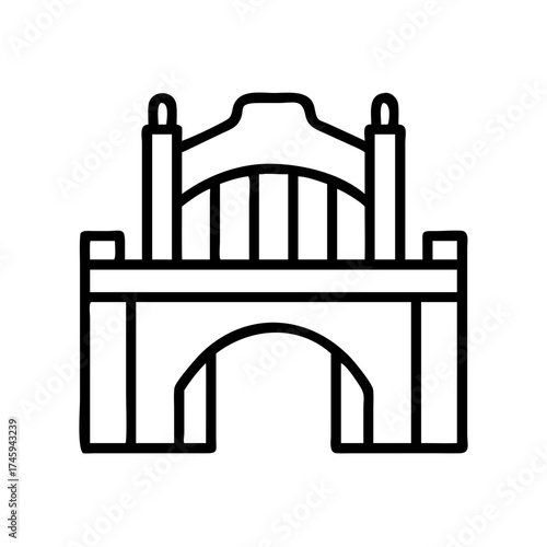 Vector art of detailed line art of a stone bridge, showcasing architectural design and historical significance in a minimalist style