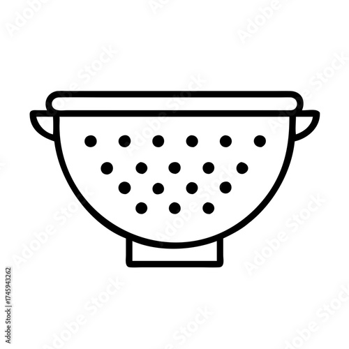 Vector art of a simple line art illustration of a colander, , perfect for culinary themes and kitchenware designs